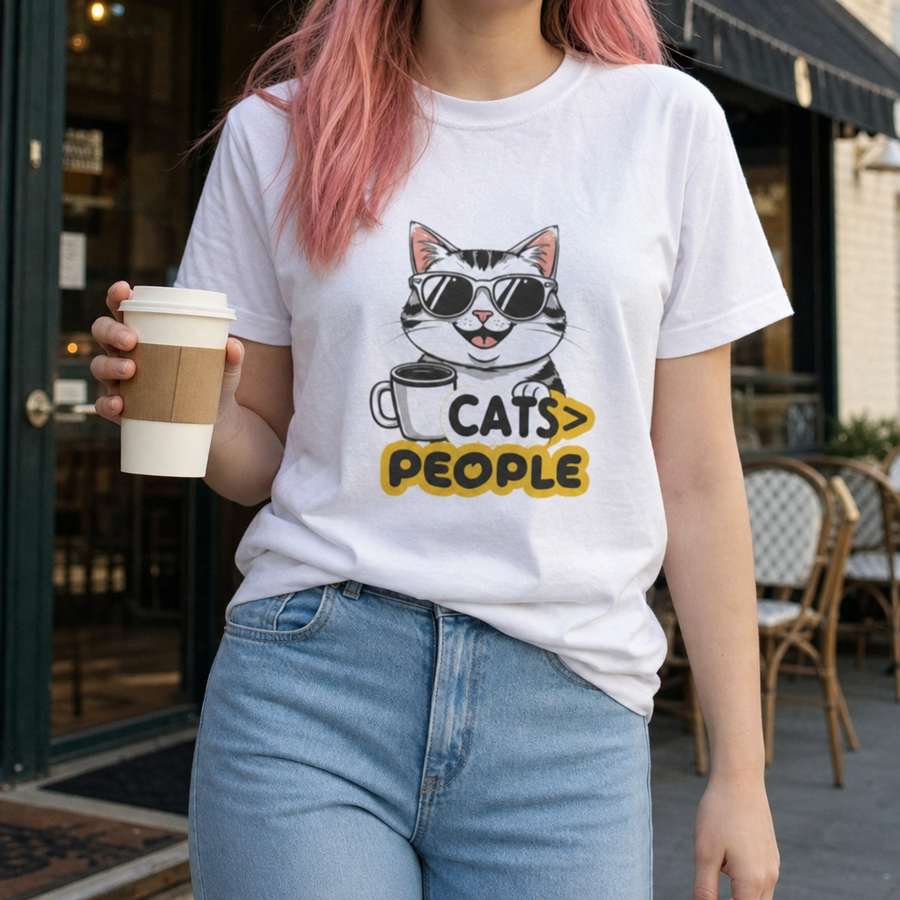 Cats > People Tee — Cool Cat Graphic T-Shirt with 'Cats > People' Text