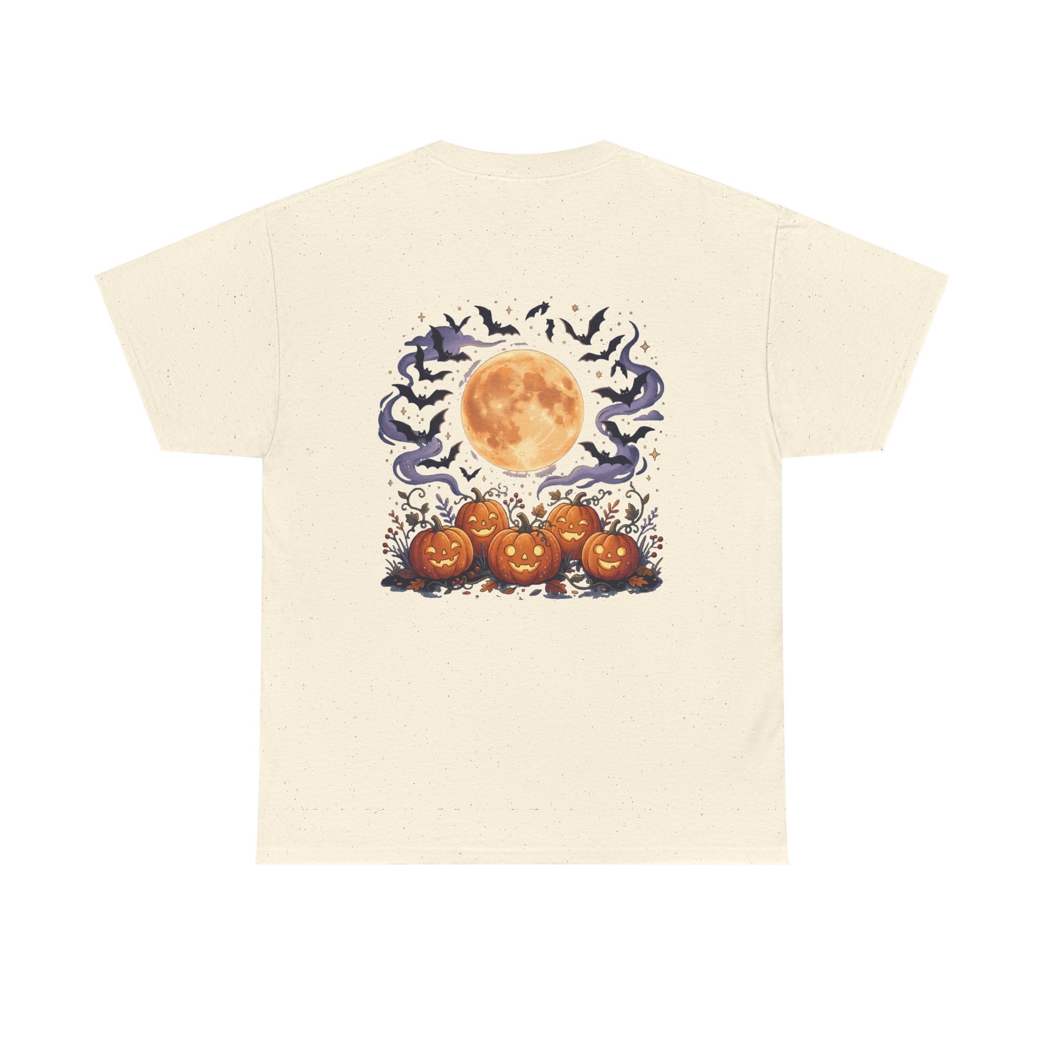 Halloween Cat Tee — “Spooky but Cute” Pumpkin & Full Moon Graphic T-Shirt