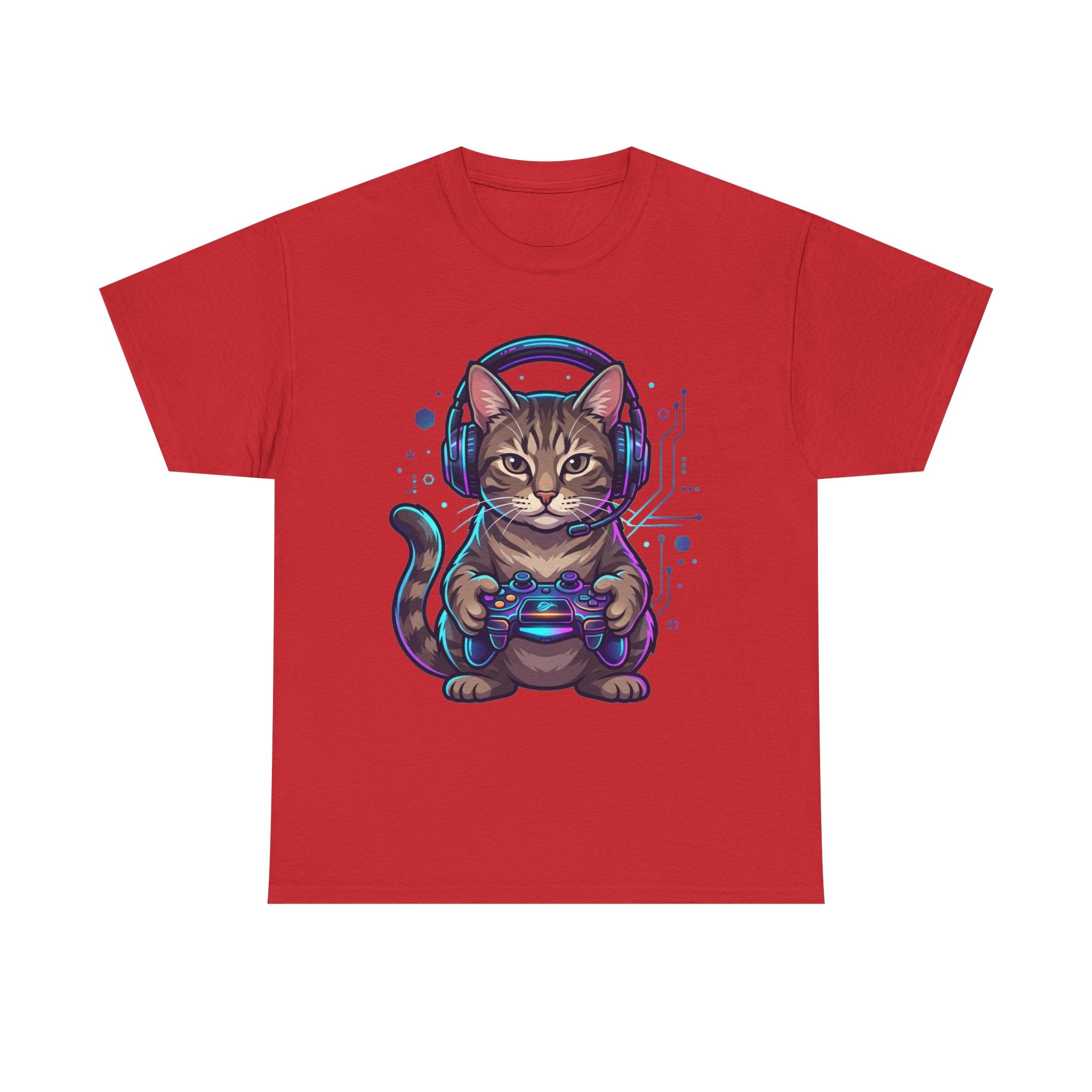 Gamer Cat T-Shirt — Cute Tabby with Headset & Game Controller Tee
