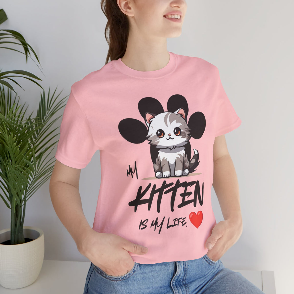 Kitten Is My Life T-Shirt â€” Cute Cat Graphic Tee with Heart