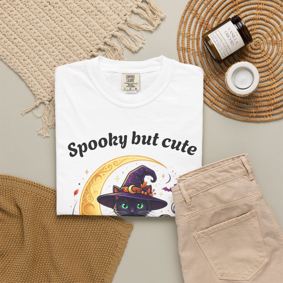 Spooky But Cute Cat T-Shirt â€” Halloween Black Cat on Jack-O'-Lantern