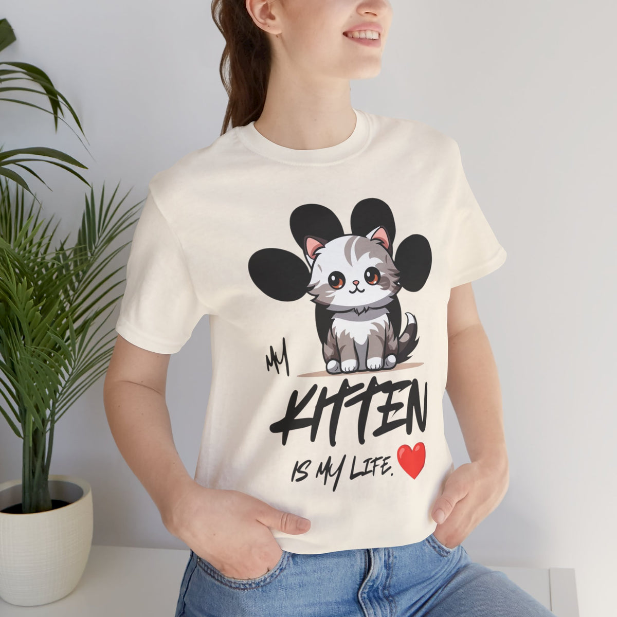 Kitten Is My Life T-Shirt â€” Cute Cat Graphic Tee with Heart
