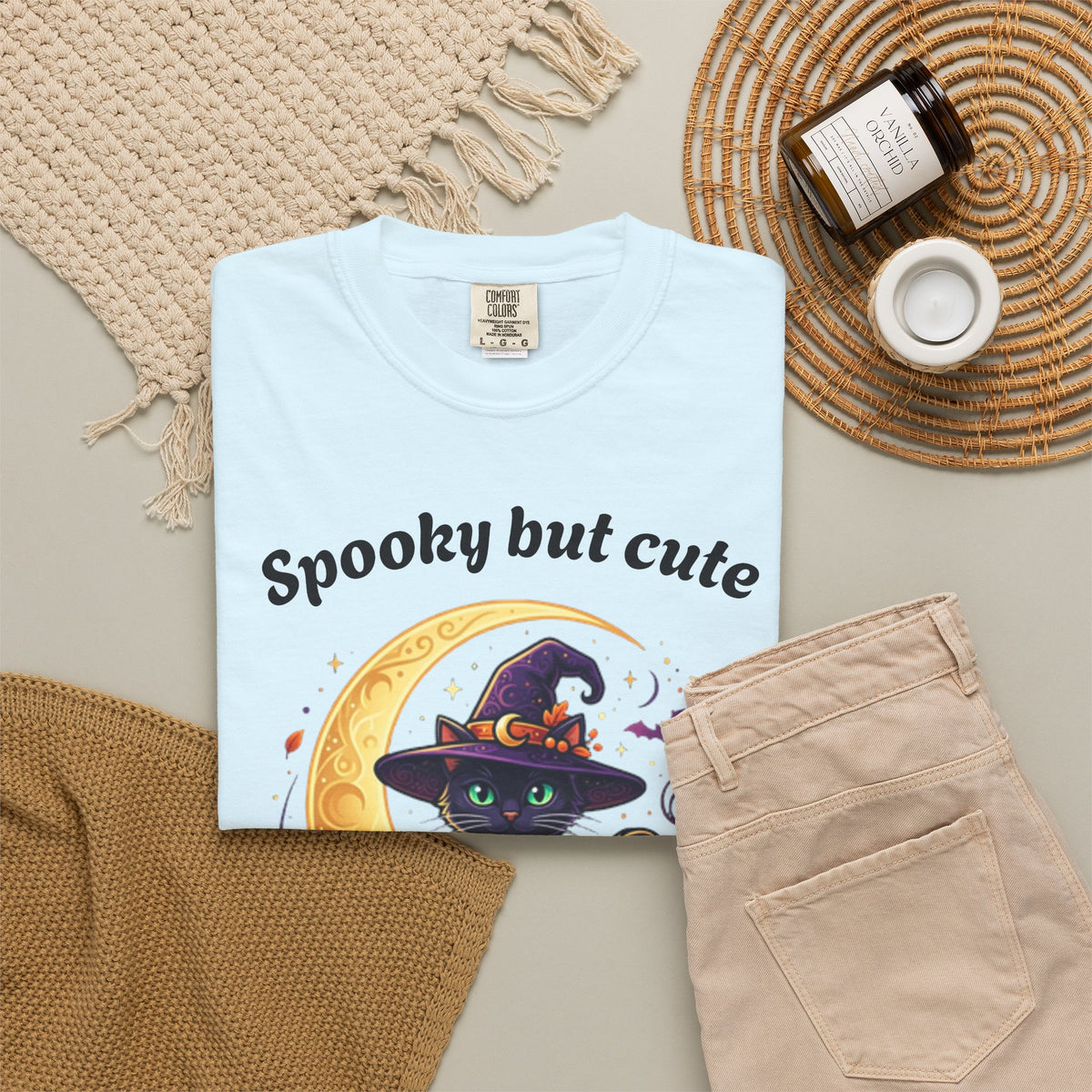 Spooky But Cute Cat T-Shirt â€” Halloween Black Cat on Jack-O'-Lantern