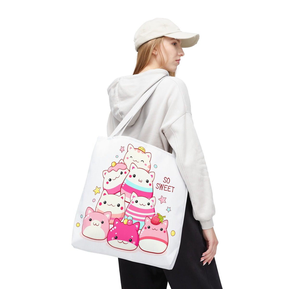 Cute Kawaii Cat Squishies Tote Bag â€” "So Sweet" All-Over Print