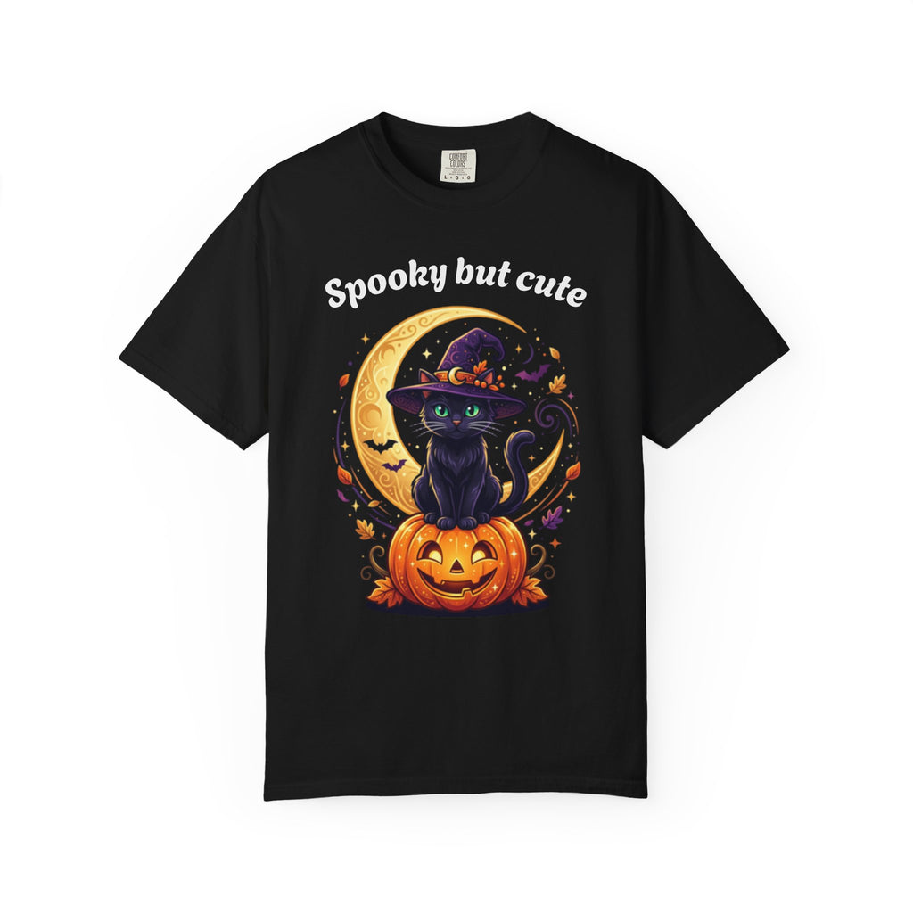Spooky But Cute Cat T-Shirt â€” Halloween Black Cat on Jack-O'-Lantern