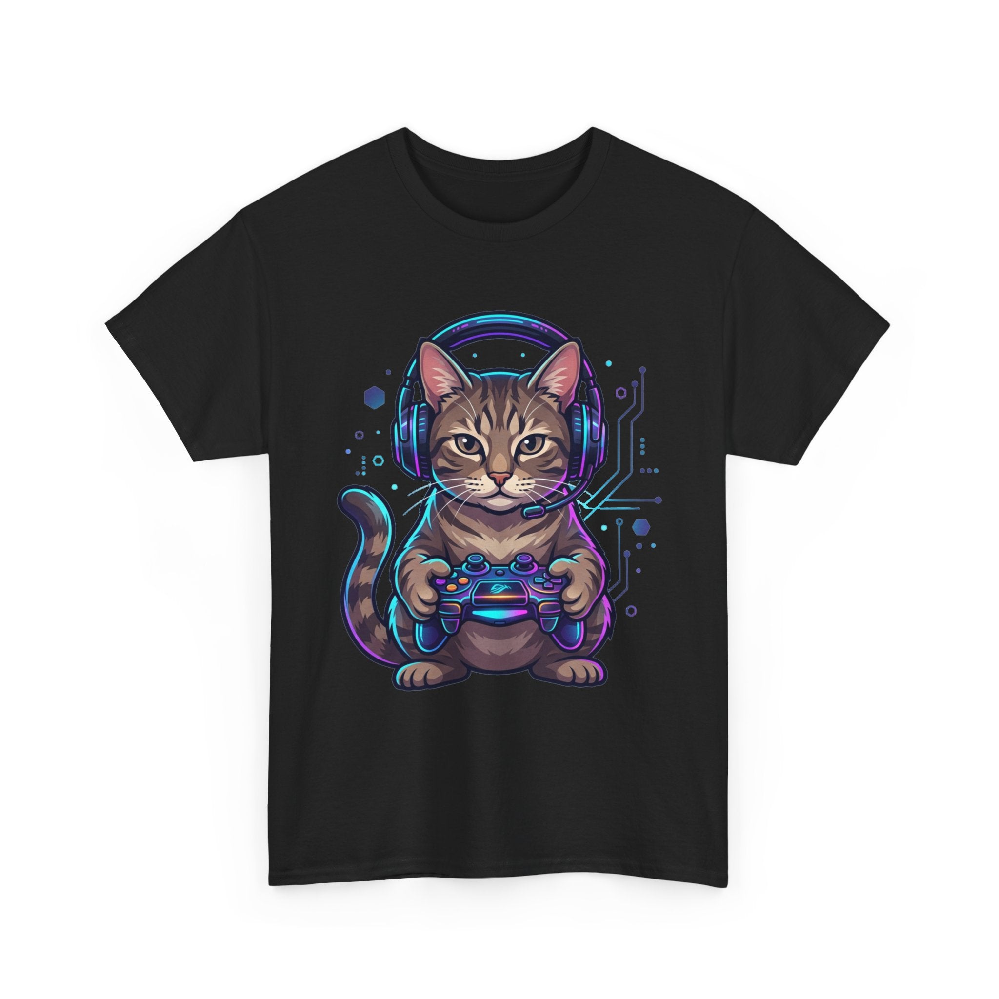 Gamer Cat T-Shirt — Cute Tabby with Headset & Game Controller Tee