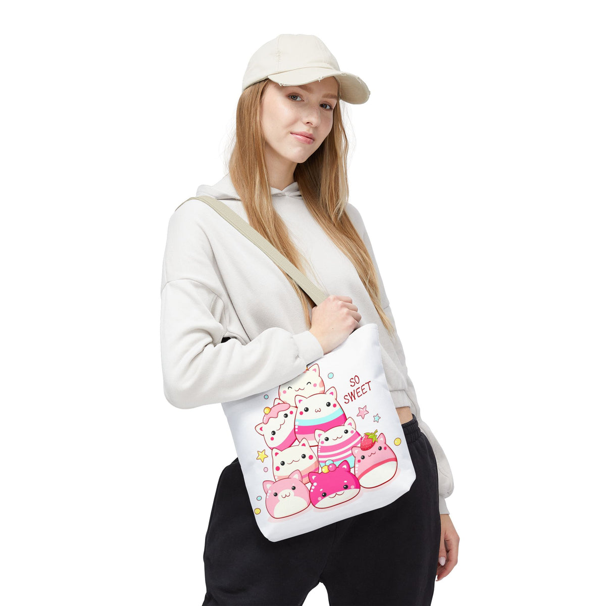 Cute Kawaii Cat Squishies Tote Bag â€” "So Sweet" All-Over Print
