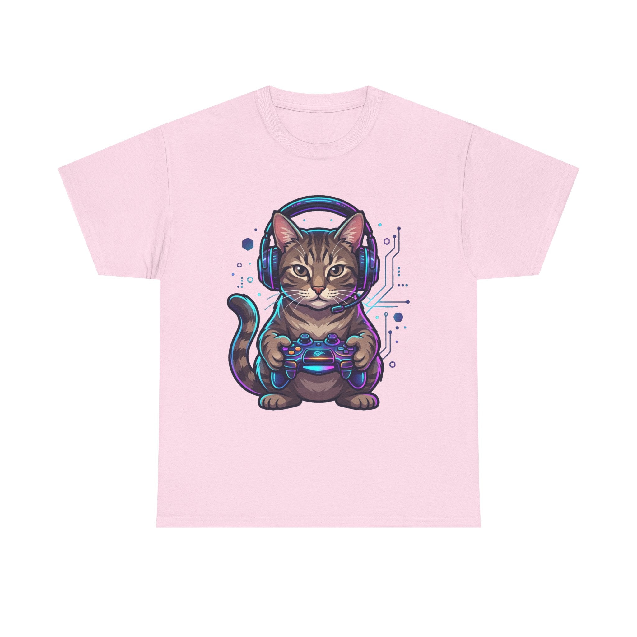 Gamer Cat T-Shirt — Cute Tabby with Headset & Game Controller Tee