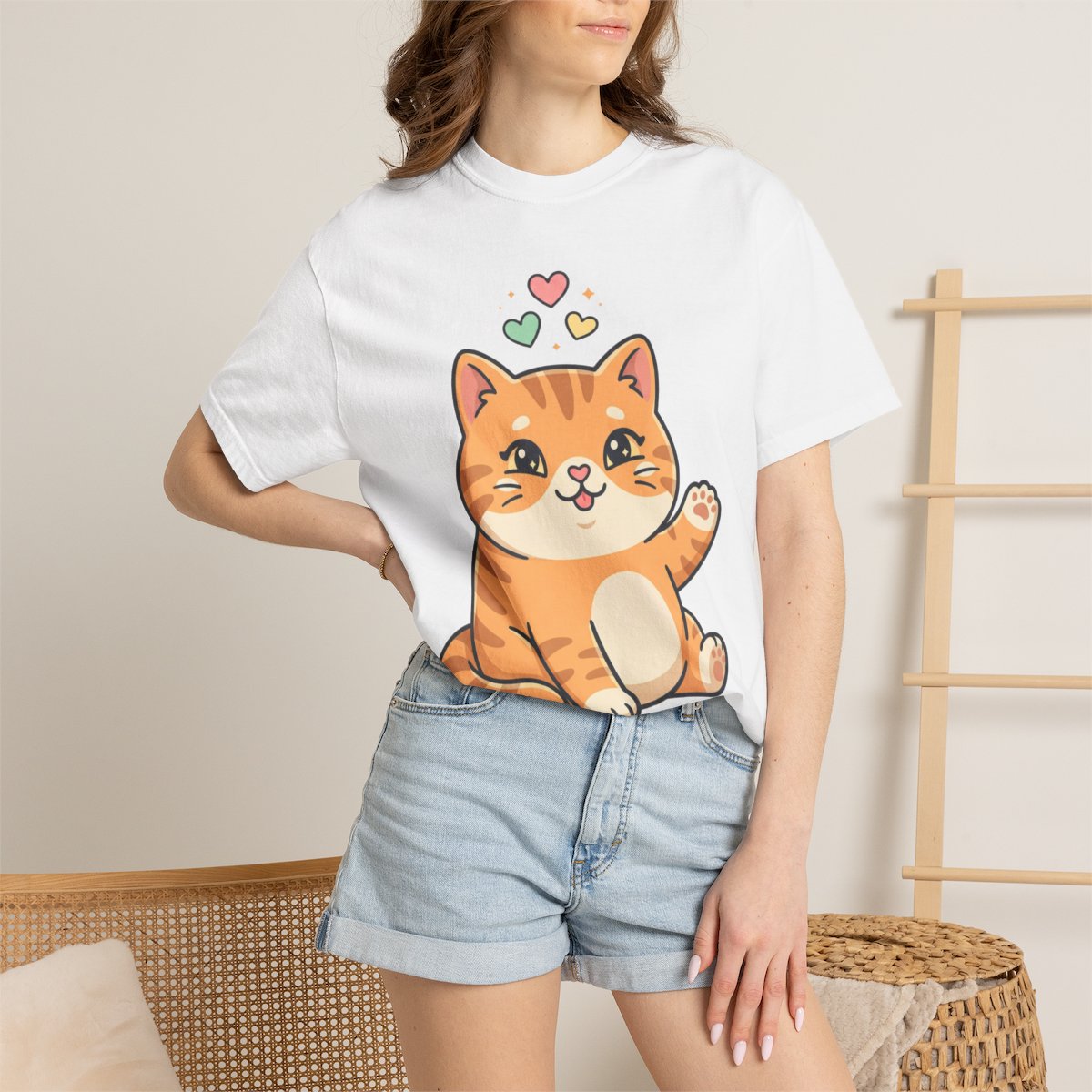 Cute Ginger Cat Illustration T-Shirt | Playful Kittens Back Print
