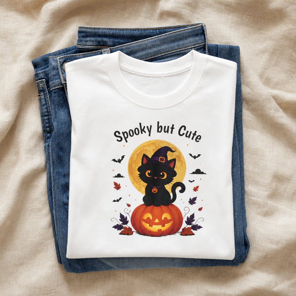 Spooky But Cute Halloween Cat T-Shirt