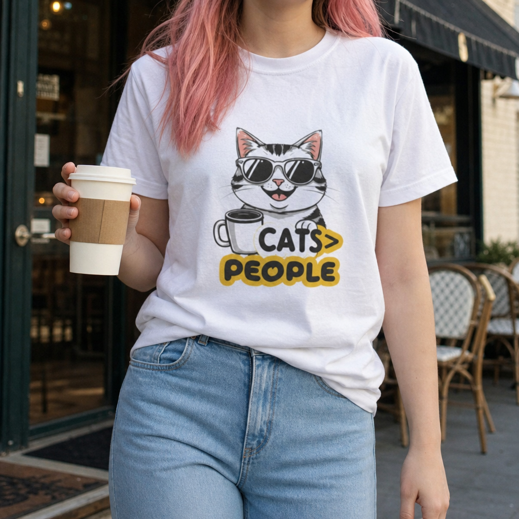 Cats > People Tee â€” Cool Cat Graphic T-Shirt with 'Cats > People' Text