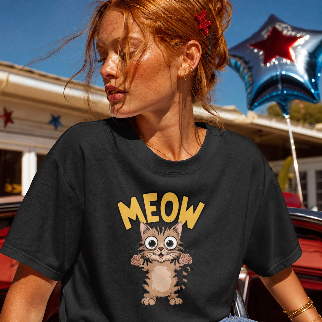 Meow Cute Cat Graphic Tee - Cartoon Kitten T-Shirt