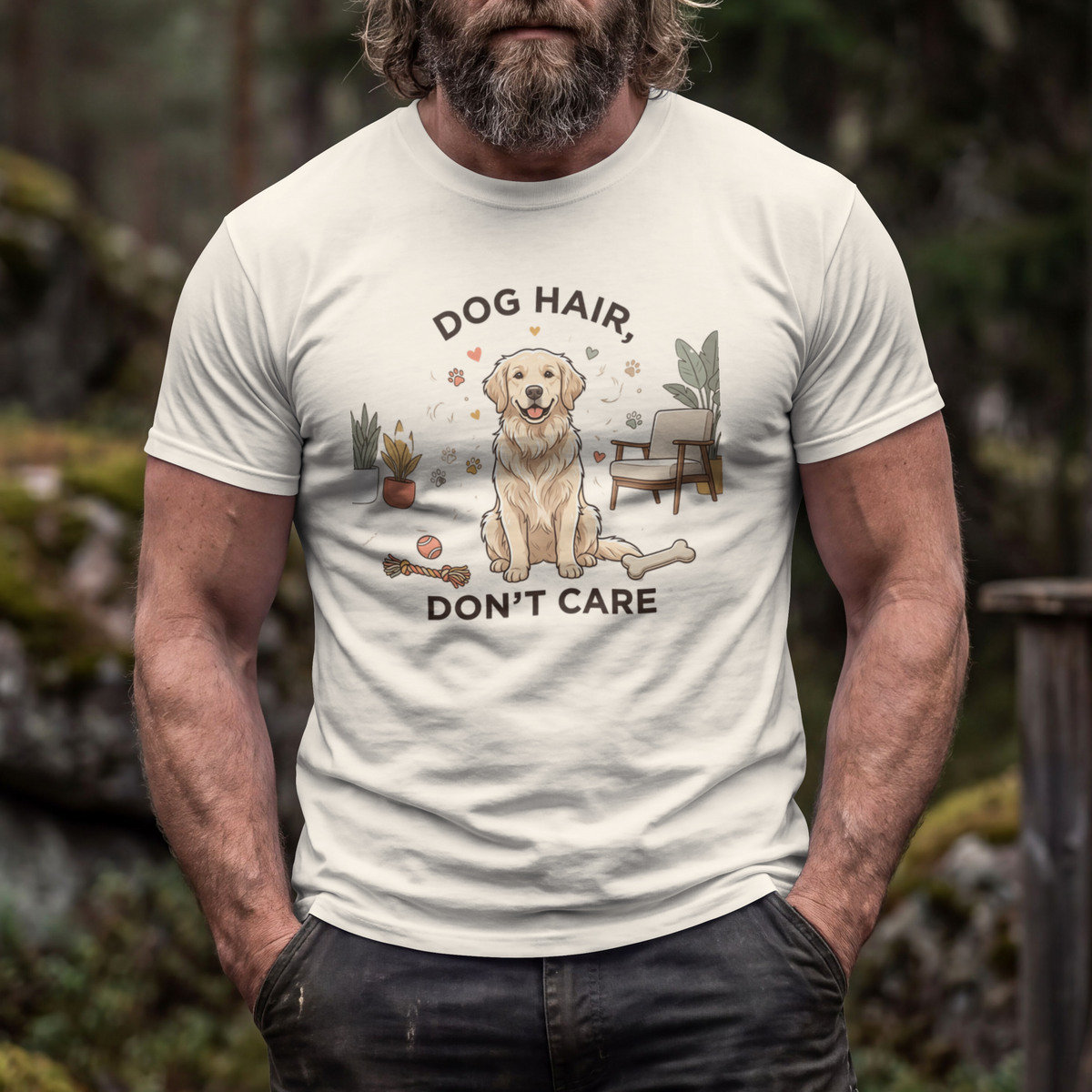 Dog Hair Don't Care Tâ€‘Shirt â€” Cute Golden Retriever Pet Lover Tee