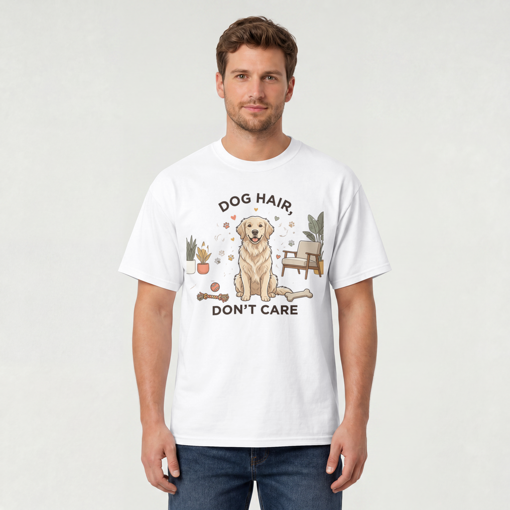 Dog Hair Don't Care Tâ€‘Shirt â€” Cute Golden Retriever Pet Lover Tee