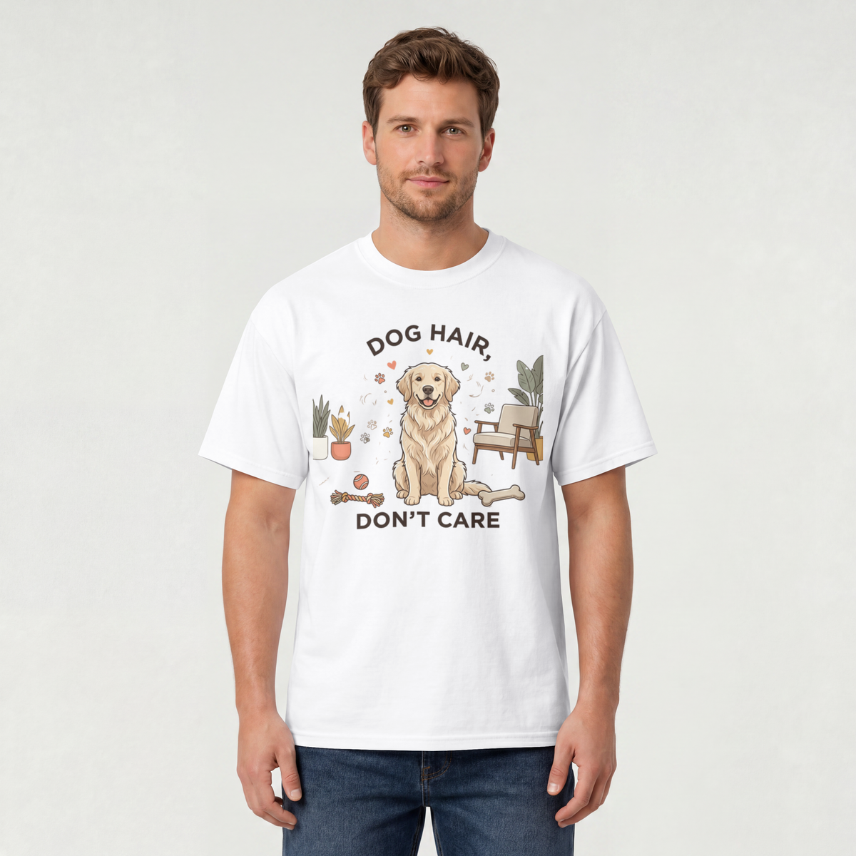 Dog Hair Don't Care Tâ€‘Shirt â€” Cute Golden Retriever Pet Lover Tee