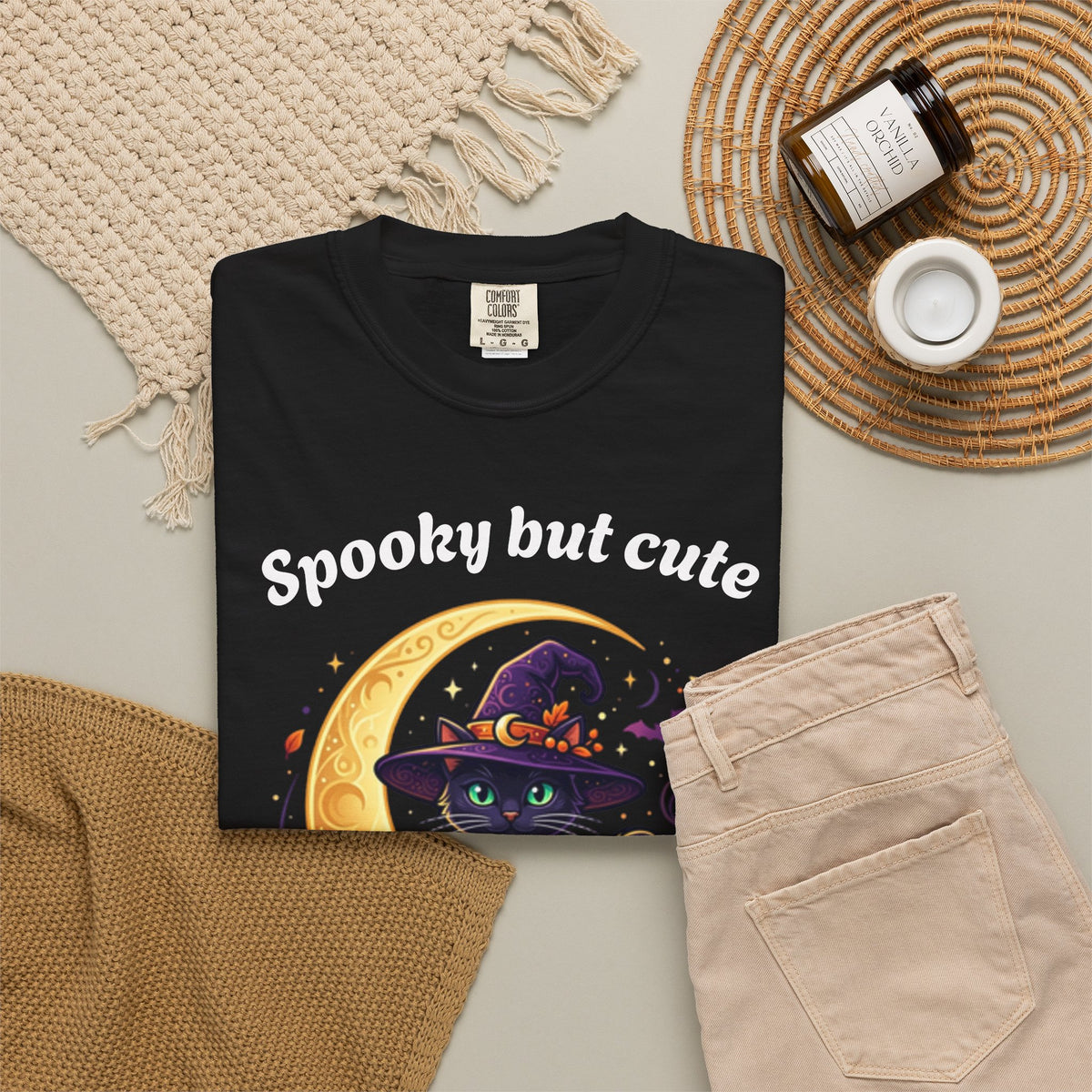 Spooky But Cute Cat T-Shirt â€” Halloween Black Cat on Jack-O'-Lantern