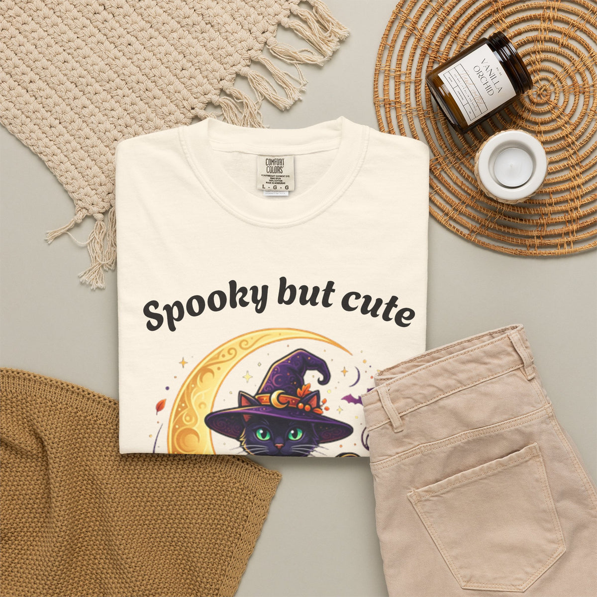 Spooky But Cute Cat T-Shirt â€” Halloween Black Cat on Jack-O'-Lantern