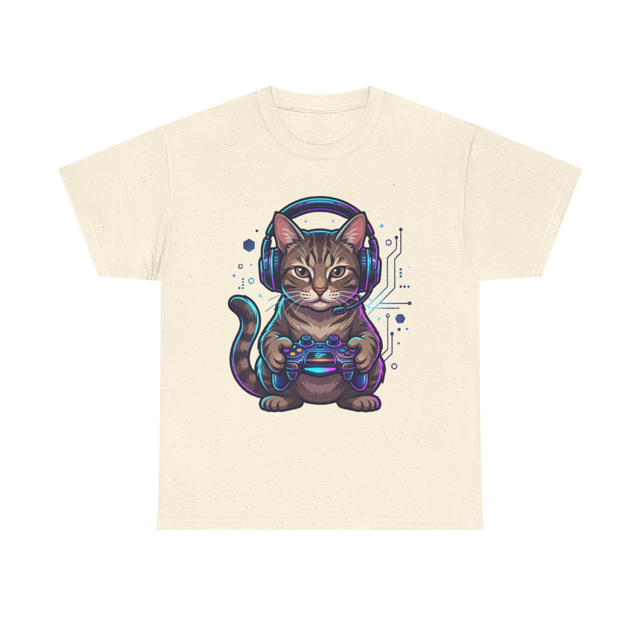 Gamer Cat T-Shirt — Cute Tabby with Headset & Game Controller Tee