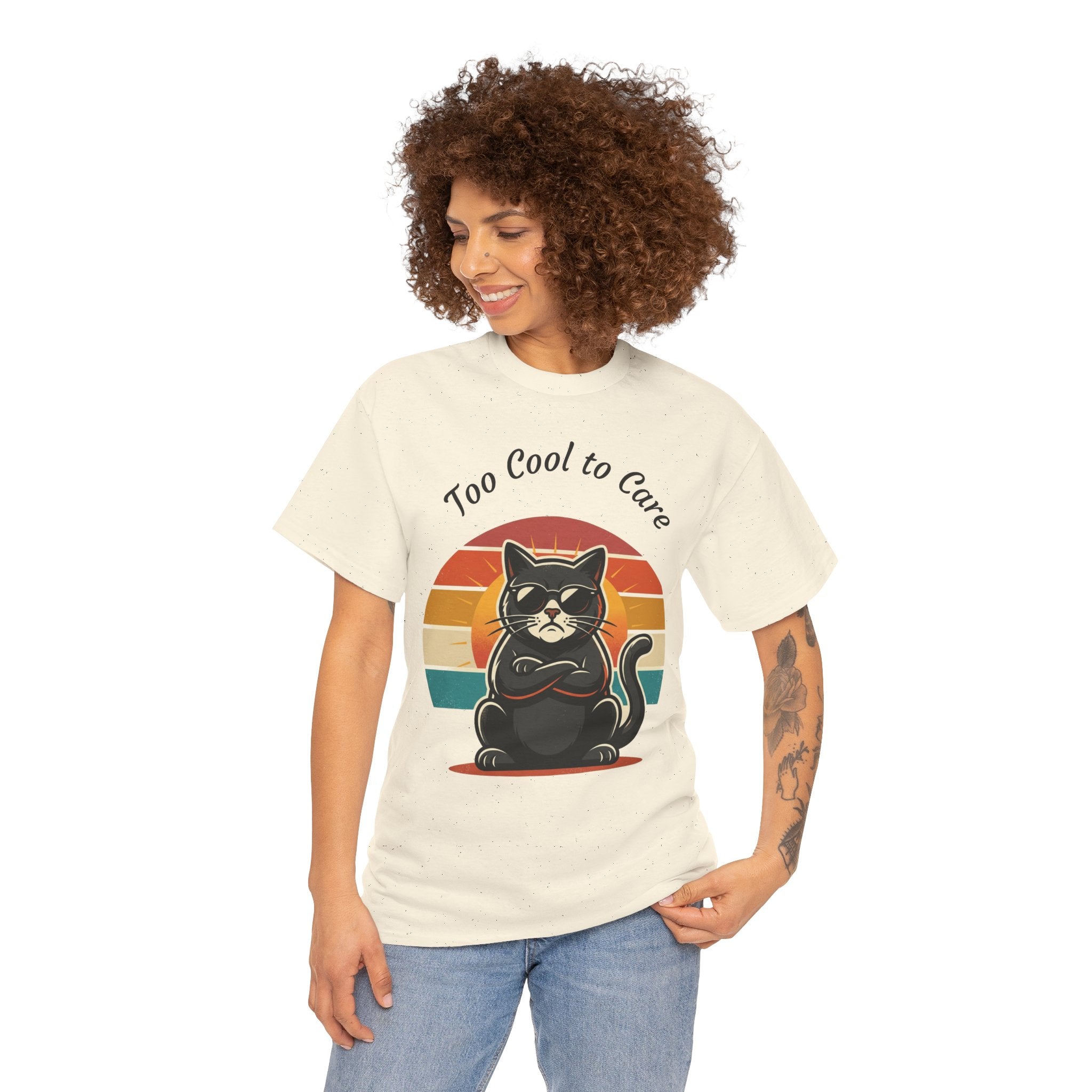 Too Cool to Care Cat Tee – Retro Sunset Graphic T-Shirt