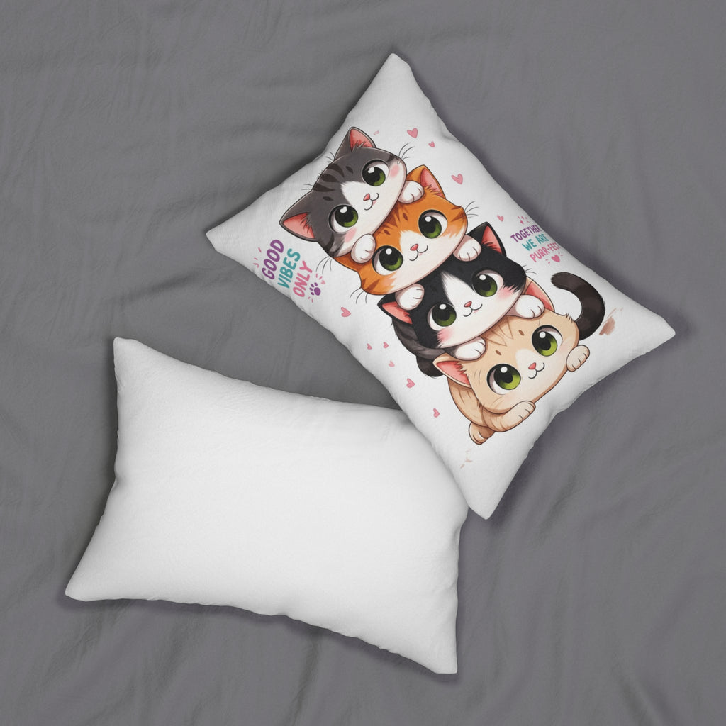 Cute Stack of Kittens Lumbar Pillow â€” 'Good Vibes Only' Decorative Throw Pillow
