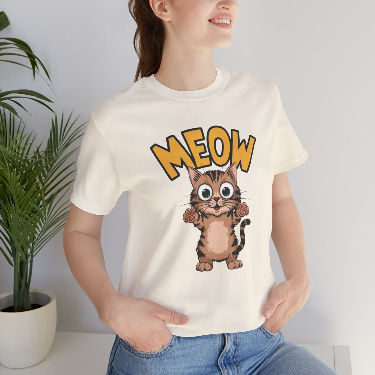 Meow Cute Cat Graphic Tee - Cartoon Kitten T-Shirt