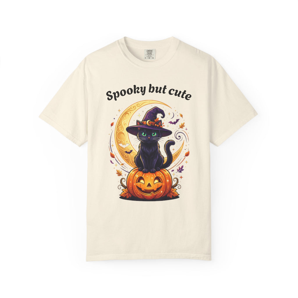 Spooky But Cute Cat T-Shirt â€” Halloween Black Cat on Jack-O'-Lantern