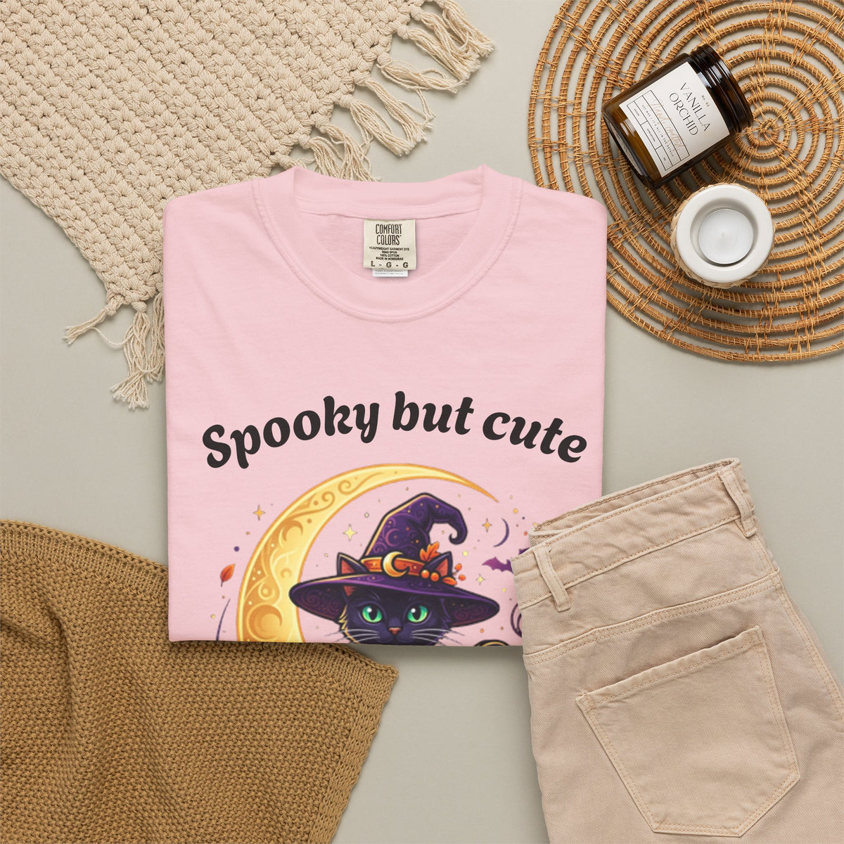 Spooky But Cute Cat T-Shirt â€” Halloween Black Cat on Jack-O'-Lantern