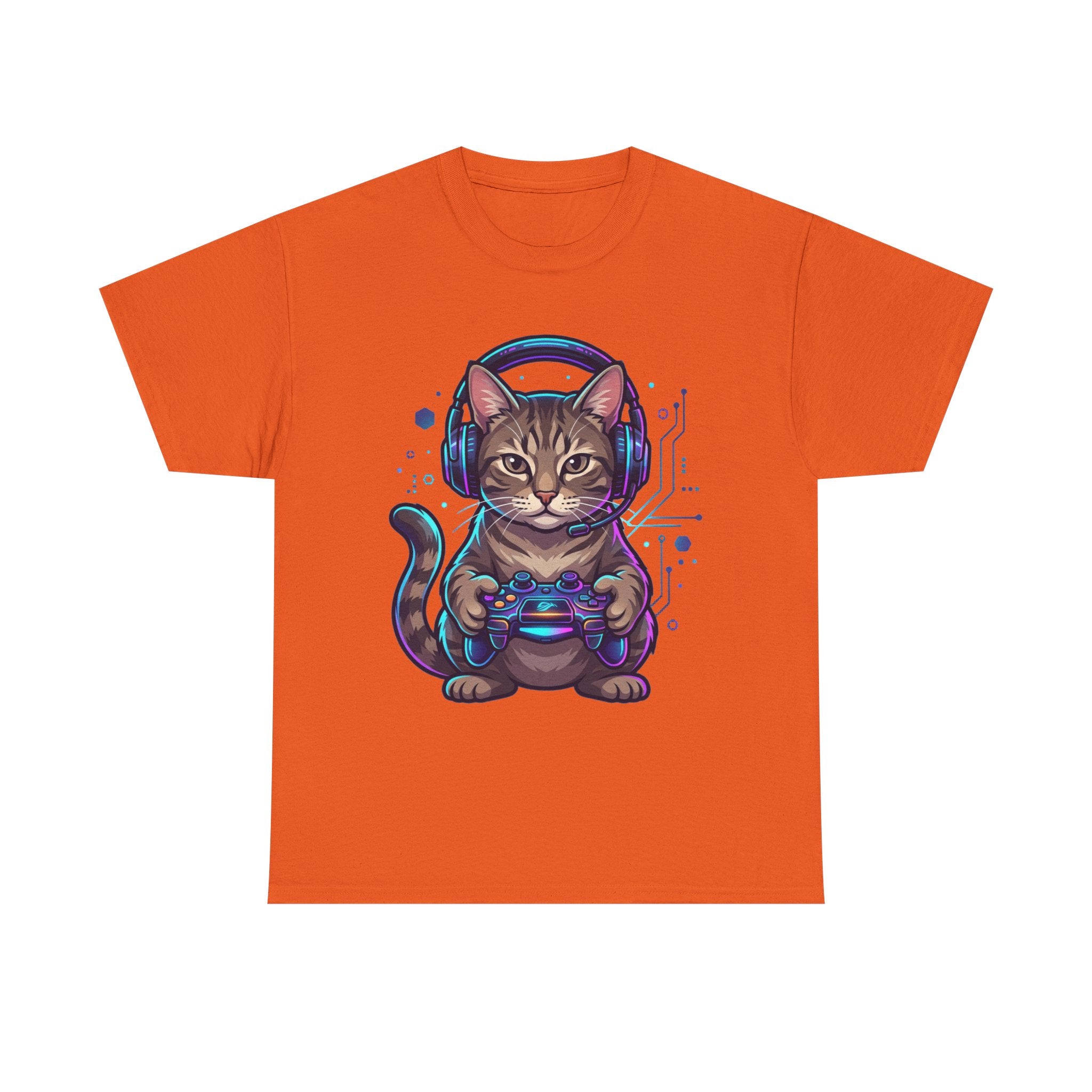 Gamer Cat T-Shirt — Cute Tabby with Headset & Game Controller Tee