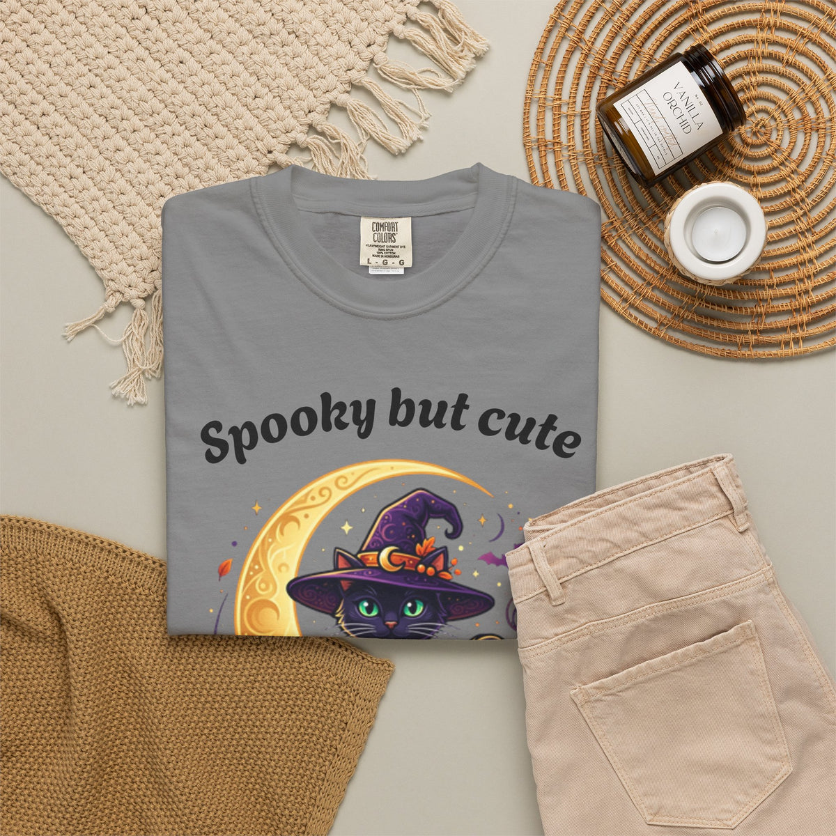 Spooky But Cute Cat T-Shirt â€” Halloween Black Cat on Jack-O'-Lantern