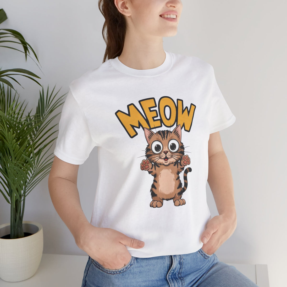 Meow Cute Cat Graphic Tee - Cartoon Kitten T-Shirt