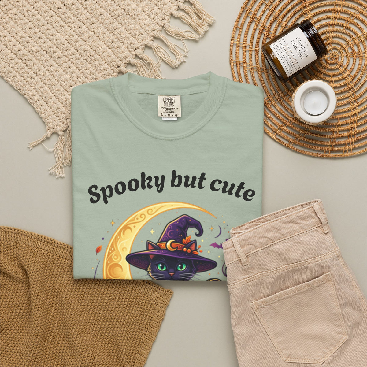 Spooky But Cute Cat T-Shirt â€” Halloween Black Cat on Jack-O'-Lantern