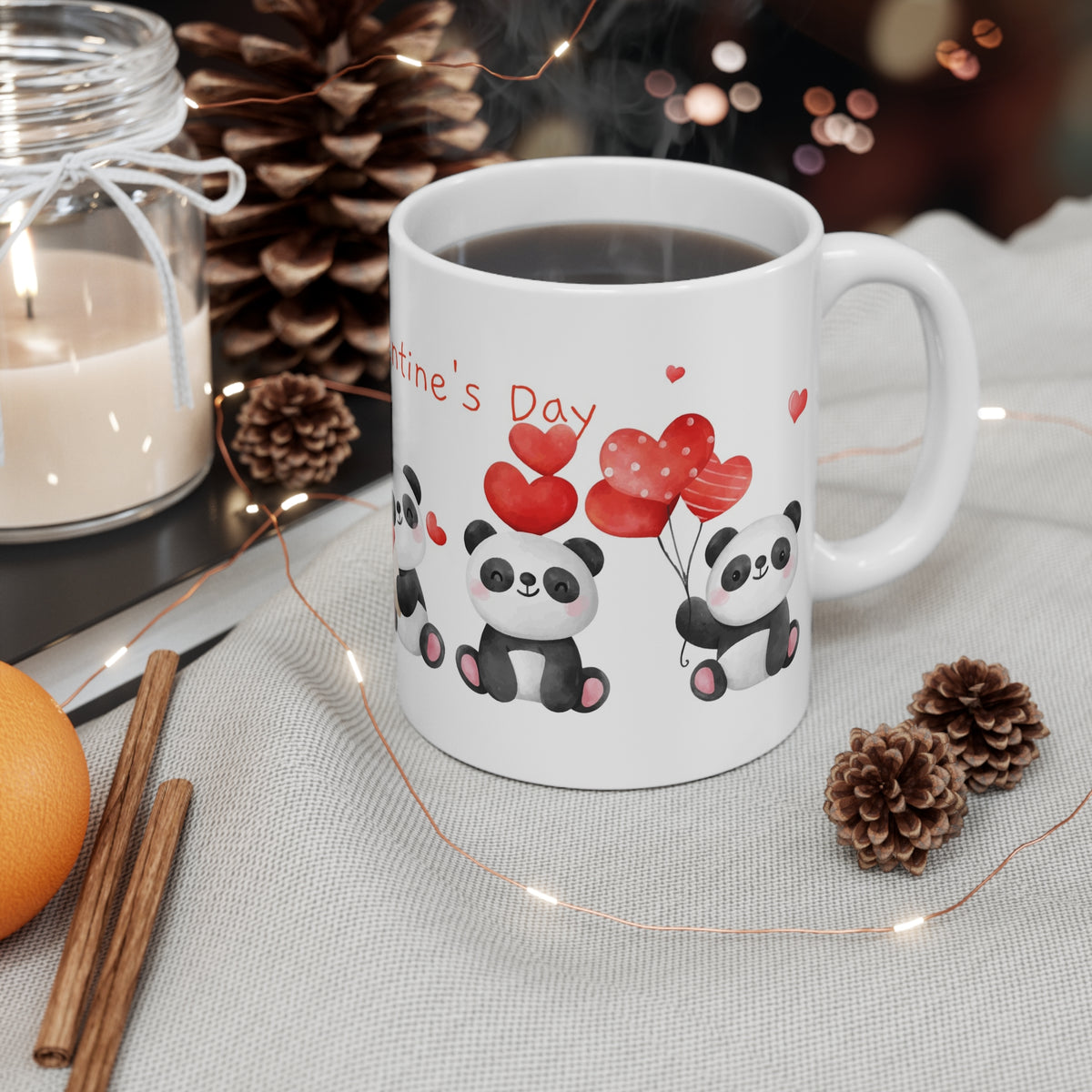Valentineâ€™s Panda Mug â€” Cute 11oz Ceramic Coffee Cup with Hearts (Happy Valentineâ€™s Day)