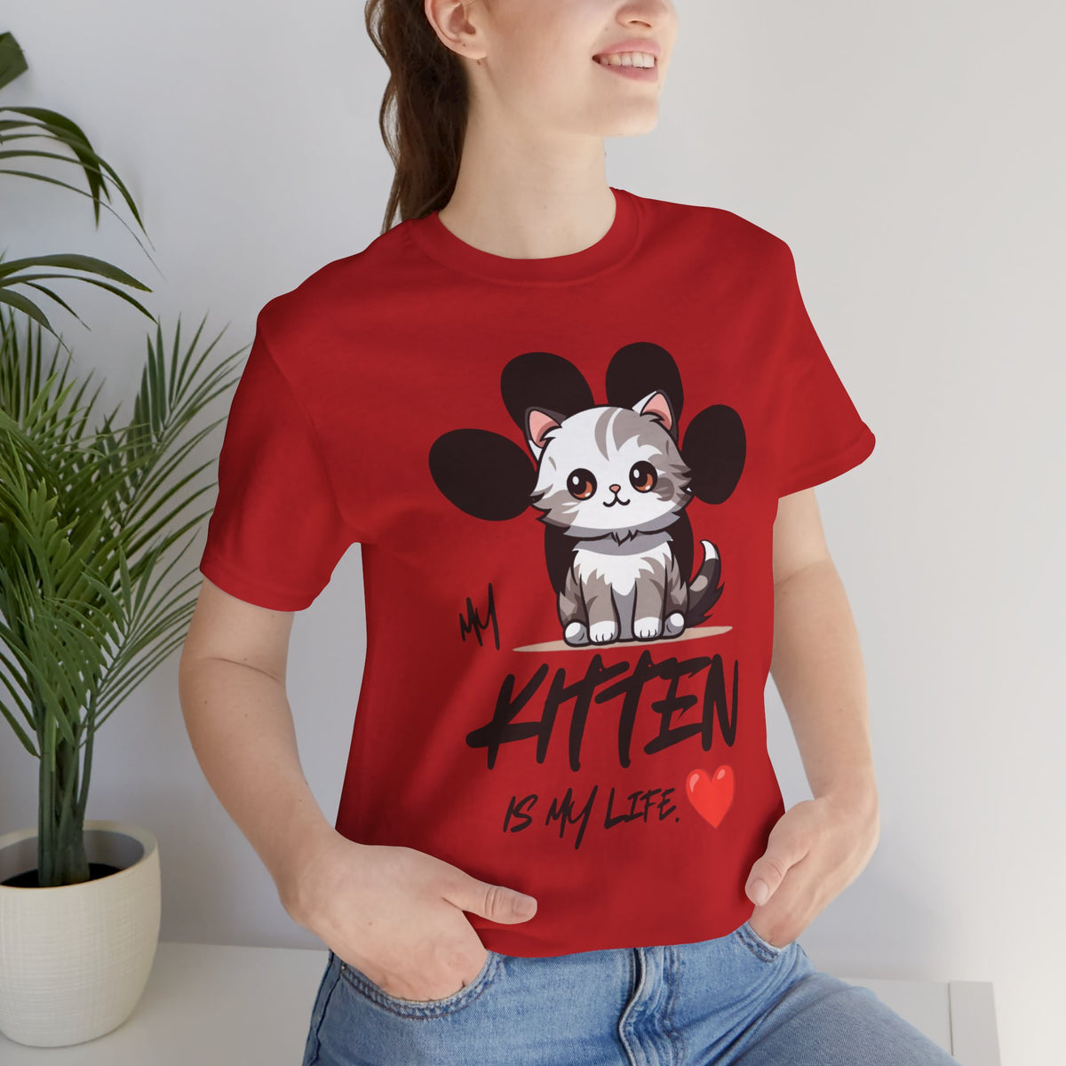 Kitten Is My Life T-Shirt â€” Cute Cat Graphic Tee with Heart