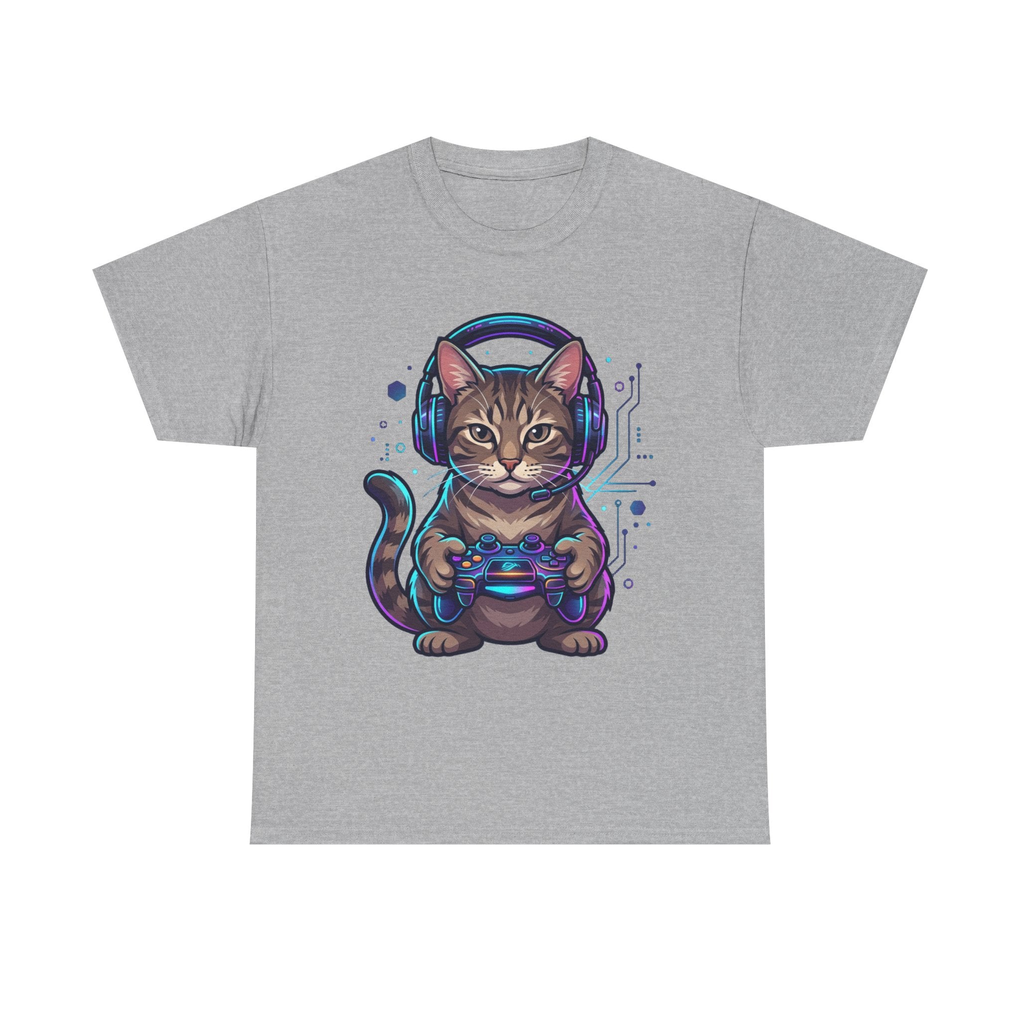 Gamer Cat T-Shirt — Cute Tabby with Headset & Game Controller Tee