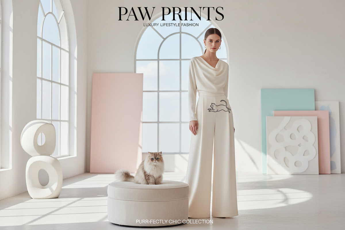 Fashionable pet lover wearing premium Lumzio apparel with a stylish companion